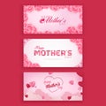 3 Happy Mothers Day Vector Banner Design set Royalty Free Stock Photo