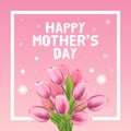 Happy Mothers Day vector card illustration with pink tulip Royalty Free Stock Photo