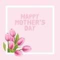 Happy Mothers Day vector card illustration with pink tulip Royalty Free Stock Photo