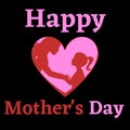 Happy mothers day vector illustration concept with Black background and mother and her daughter silhouette in a pink heart Royalty Free Stock Photo