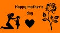 Happy mothers day vector illustration concept with Black silhouette of a mother and her daughter and heart and rose Royalty Free Stock Photo