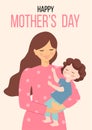 Happy Mothers Day. Vector illustration with woman and her child. Beautiful template. Can be used for banner, poster, card, postcar Royalty Free Stock Photo