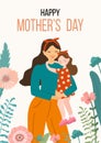 Happy Mothers Day. Vector illustration with woman and her child. Beautiful template. Can be used for banner, poster, card, postcar Royalty Free Stock Photo