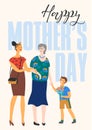 Happy Mothers Day. Vector illustration with women and child.