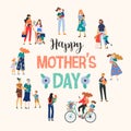 Happy Mothers Day. Vector Illustration With Women And Children