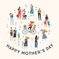 Happy Mothers Day. Vector Illustration With Women And Children.
