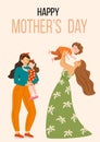 Happy Mothers Day. Vector illustration with women and their children. Beautiful template. Can be used for banner, poster, card, po Royalty Free Stock Photo