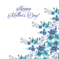 Happy mothers day, Watercolor llustration with Flowers forget-me-nots and text on a white background
