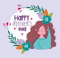 Happy mothers day, woman flowers foliage decorative