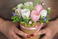 Happy Mothers day, Womens day, Birthday or wedding greeting concept. Bouquet of roses on blurred background. Spa romantic concept Royalty Free Stock Photo