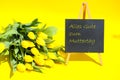 Happy mothersday, yellow tulips on yellow background, chalkboardn, postcardnflower,