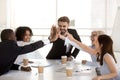 Happy motivated diverse business team people giving high five Royalty Free Stock Photo