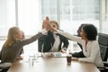 Happy motivated multiracial business team giving high five at me Royalty Free Stock Photo
