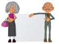 Happy and motivated old people with placard 3d Royalty Free Stock Photo