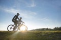 Happy mountainbike couple outdoors have fun together on a summer afternoon Royalty Free Stock Photo