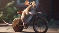 Happy mouse on a bike, celebrating World Bicycle Day.