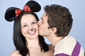 Happy mouse girl being kissed Royalty Free Stock Photo