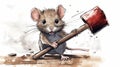 Happy Mouse With A Hammer: Realistic Watercolor Illustrations And Narrative-driven Visual Storytelling