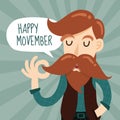 Happy Movember Charity Event Background Design With Cute Gentleman Cartoon.