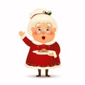 Happy Mrs. Claus cartoon character isolated on white background. Christmas Cute wife Mrs Claus waving hands and greeting Royalty Free Stock Photo