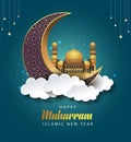 Happy muharram islamic new hijri year black background. abstract vector illustration design Royalty Free Stock Photo