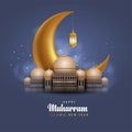 Happy muharram islamic new hijri year black background. abstract vector illustration design Royalty Free Stock Photo