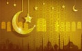 Happy muharram islamic new year festival with golden background