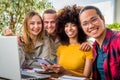 Happy multiethnic group of Young people employees workers with laptop in startup studio.Human resource business and teamwork Royalty Free Stock Photo