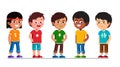 Happy multiethnic preschool boys standing in line Royalty Free Stock Photo