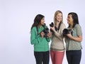 Happy Multiethnic Women With Cameras Royalty Free Stock Photo