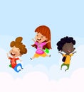 Happy multiracial kids jumping and laughing Royalty Free Stock Photo