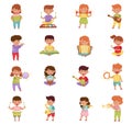 Happy Musical Children Character Playing Different Instruments Big Vector Set