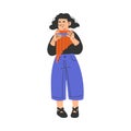 Happy Musical Girl Character Standing and Playing Panpipe Vector Illustration