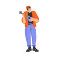 Happy Musical Man Character Standing and Playing Ukulele Vector Illustration