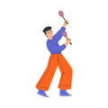 Happy Musical Teen Boy Character Standing and Playing Maraca Vector Illustration