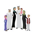 Happy muslim arabic family isolated on white background in flat