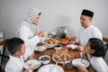 Muslim asian family having sahoor or sahur Royalty Free Stock Photo