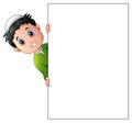 Happy muslim boy cartoon holding blank sign Royalty Free Stock Photo