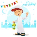 Happy Muslim Boy Celebrating Ramadan Wearing Djellaba Royalty Free Stock Photo