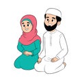 Happy Muslim couple, flat vector illustration