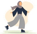 Happy Muslim faceless beautiful girl roller skating, wearing Hijab, islamic woman vector illustration, sport activities from UAE o