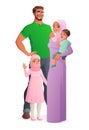 Happy Muslim family portrait. Isolated vector illustration. Royalty Free Stock Photo