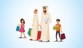 Happy Muslim Family Shopping Flat Vector Concept Royalty Free Stock Photo