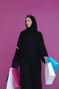 Happy muslim girl posing with shopping bags Royalty Free Stock Photo