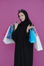 Happy muslim girl posing with shopping bags Royalty Free Stock Photo