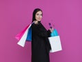 Happy muslim girl posing with shopping bags Royalty Free Stock Photo