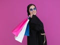 Happy muslim girl posing with shopping bags Royalty Free Stock Photo