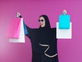 Happy muslim girl posing with shopping bags Royalty Free Stock Photo