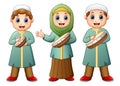 Happy Muslim kid cartoon playing tambourine Royalty Free Stock Photo