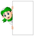 Happy muslim kid holding blank sign Royalty Free Stock Photo